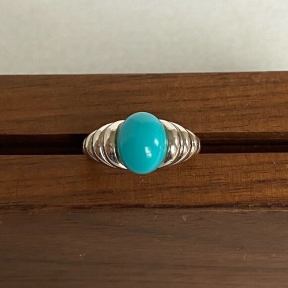 Sterling Silver 925 Modernist Oval Faux Turquoise Tapered Shank Ring Sz 5.25 - Picture 11 of 16